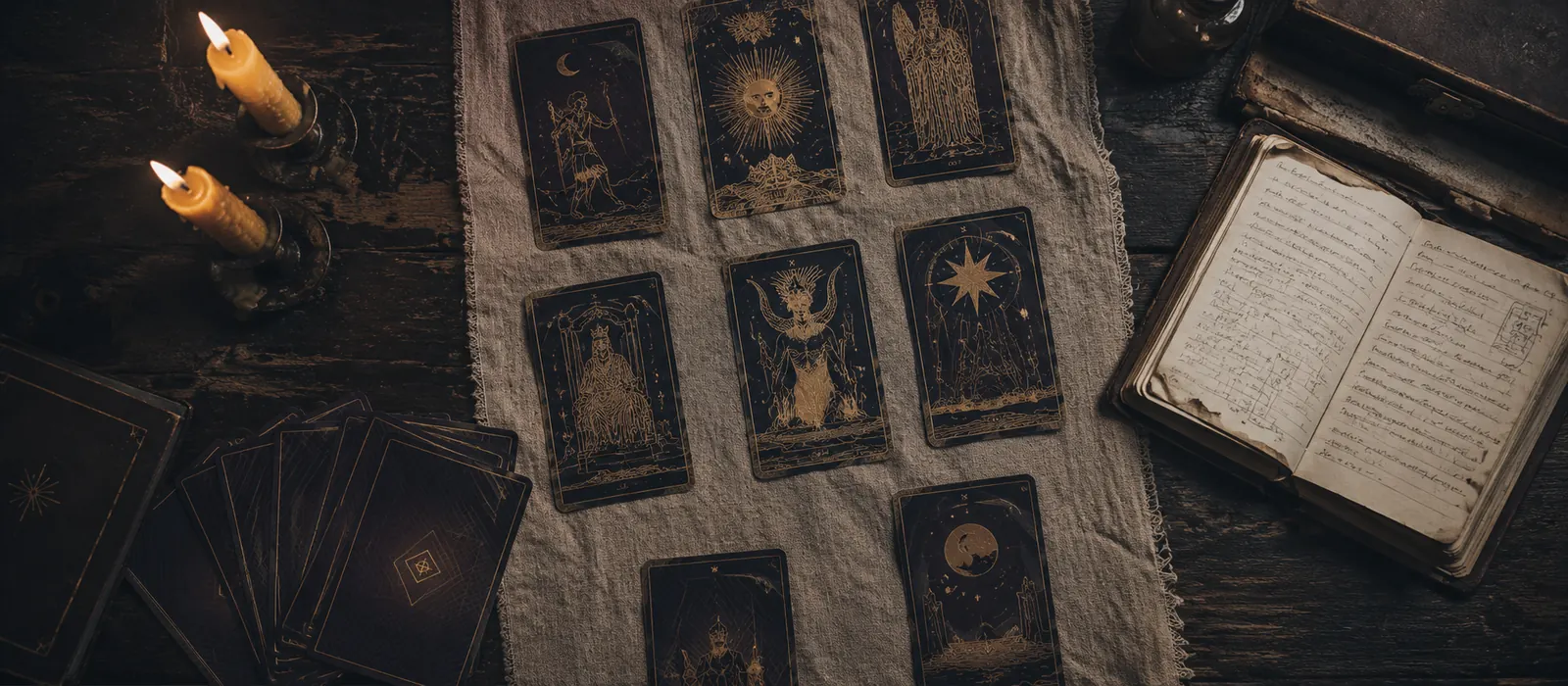 Mesa de lectura con cartas de tarot